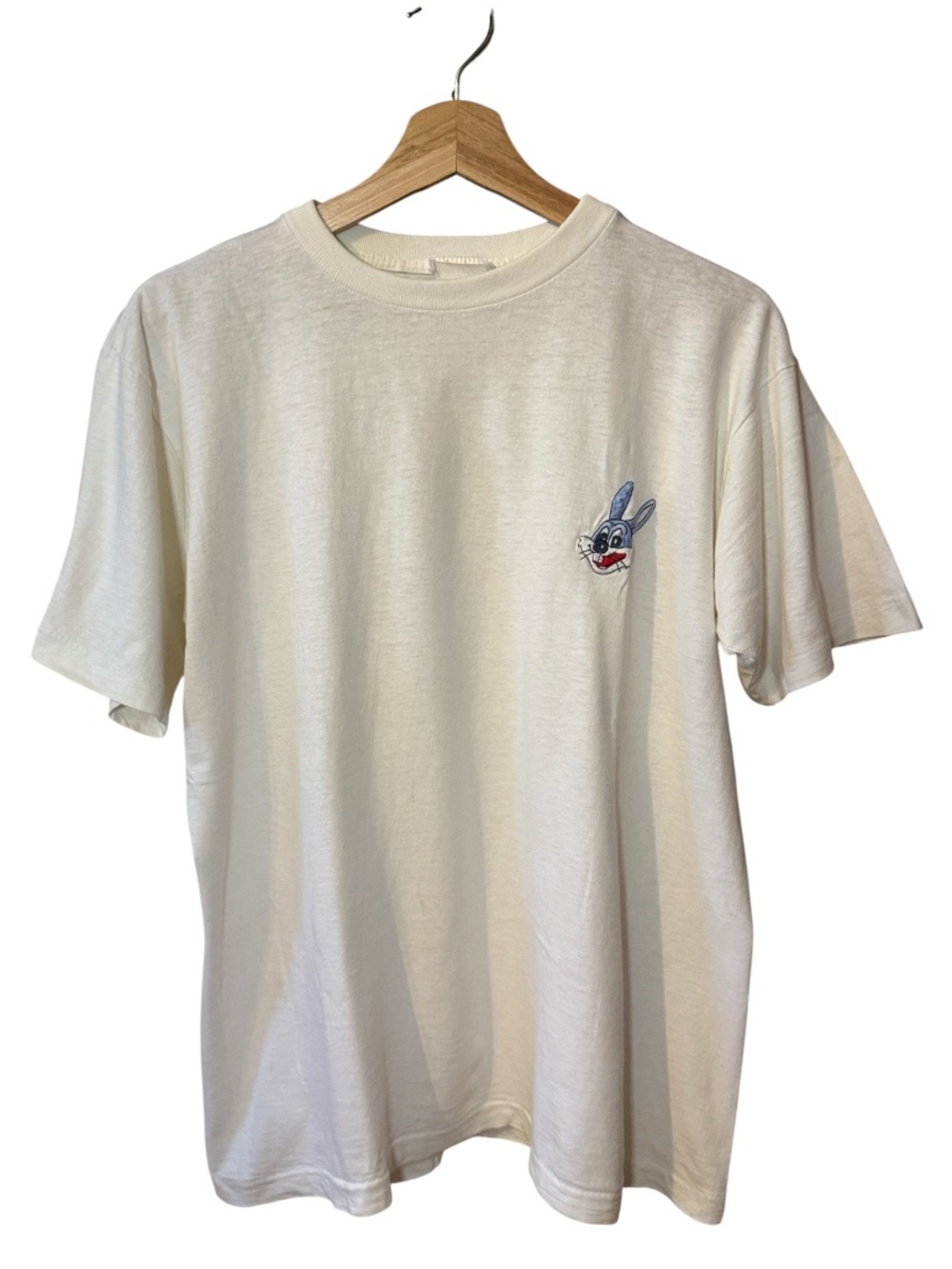Vintage White Single Stitch Embroidered Bunny T-Shirt Size XL